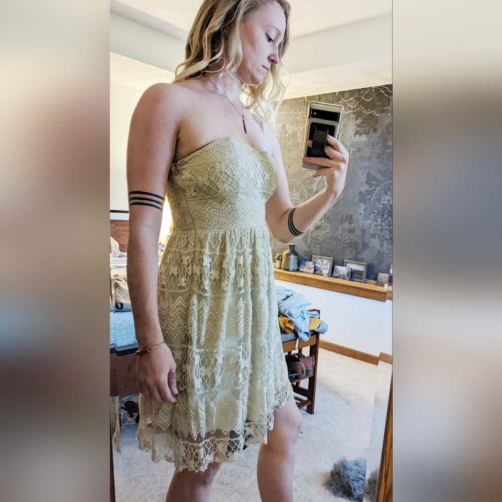 Pale green white lace sundress